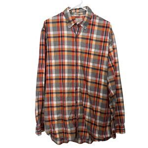 Vintage LL Bean Button Up Shirt Mens Large Tall Plaid- Orange Brown 100% Cotton